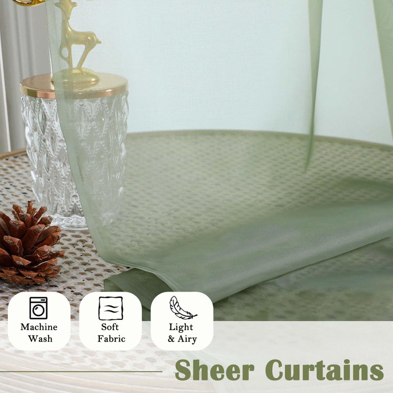 Lecloud Sage Green Sheer Curtains 84 Inches Long 2 Panels Set, Solid Airy Voile Sheer Curtain Drapes, Elegant Light Filtering Window Treatments for Living Room Bedroom, Dual Rod Pocket, 59"" W x 84"" L - Image 3